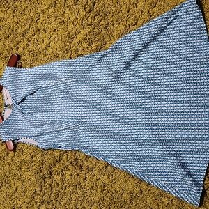 New York & Company Blue and White Dress With Unique Neck Detail Cotton